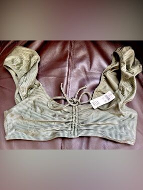 aerie Shine Rib Cropped Bikini Top - Olive